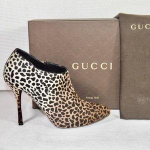 💯Authentic Gucci Faux Pony Hair Animal Print Zip-up Booties